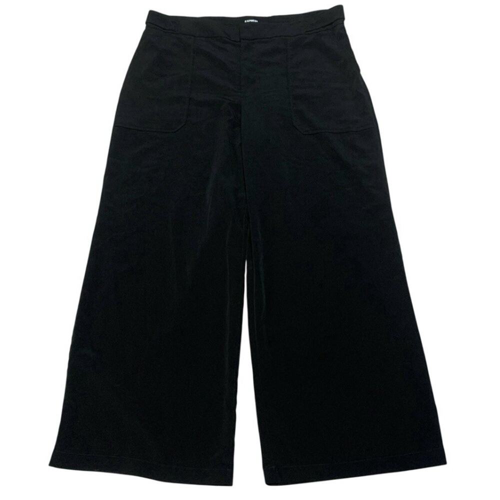 Express Wide Leg High Rise Dress Pants Size XL Black Polyester Back Elastic
